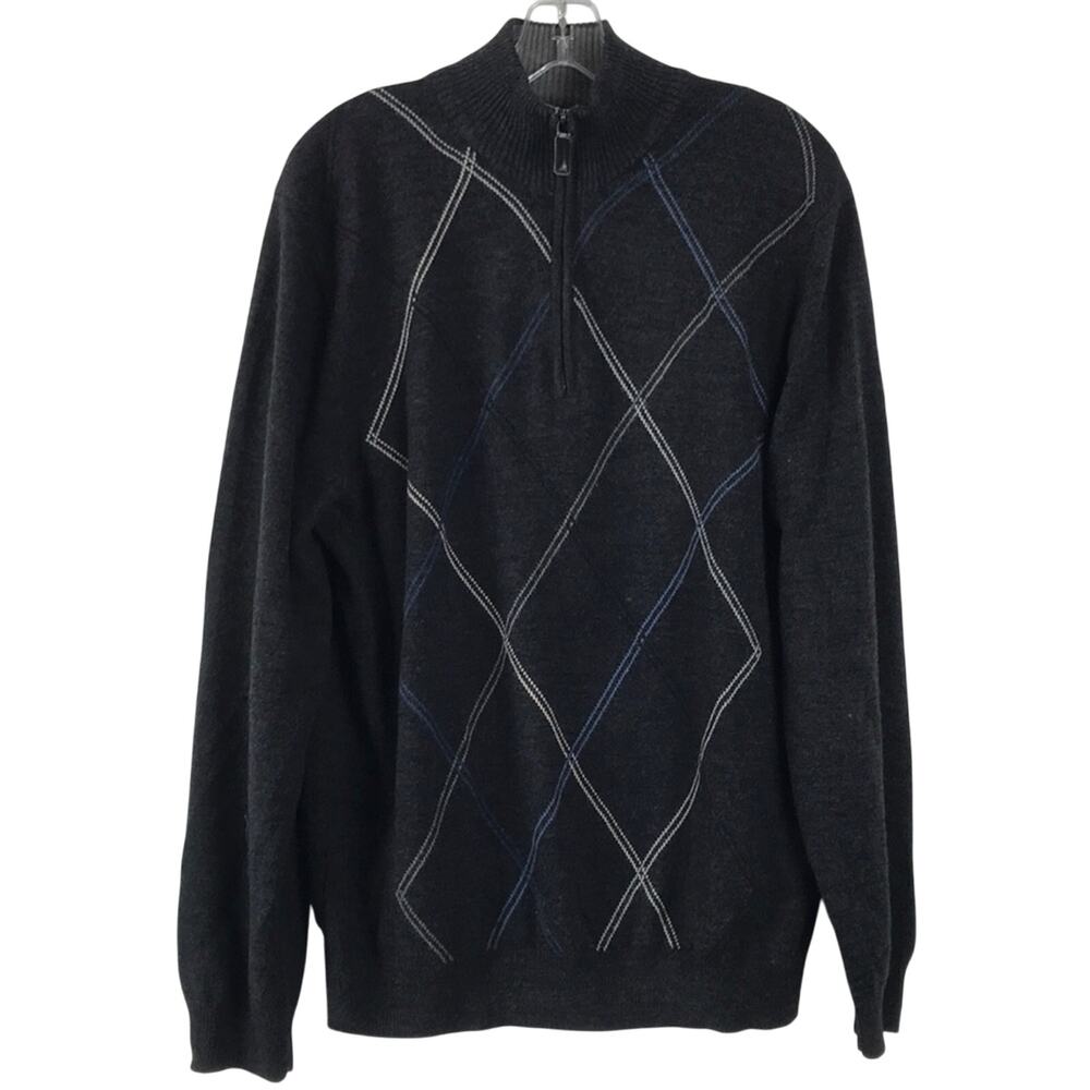 Tricots St Raphael Argyle Half-Zip Sweater Charcoal Gray Size Large